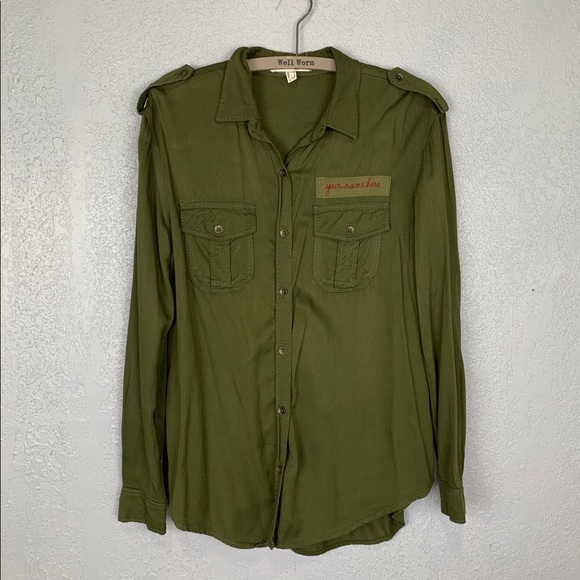 Life in progress army green button front shirt - Picture 1 of 7
